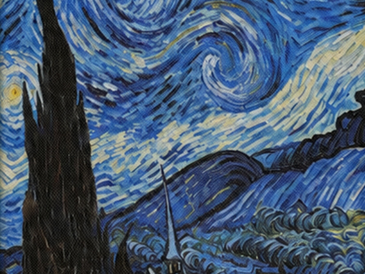 Close view of Starry Night artwork printed onto fabric