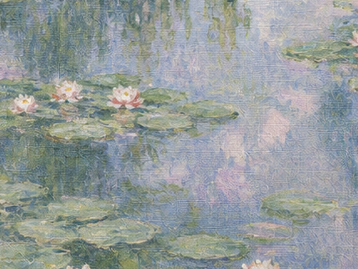 Close view of the Water Lilies artwork printed onto fabric