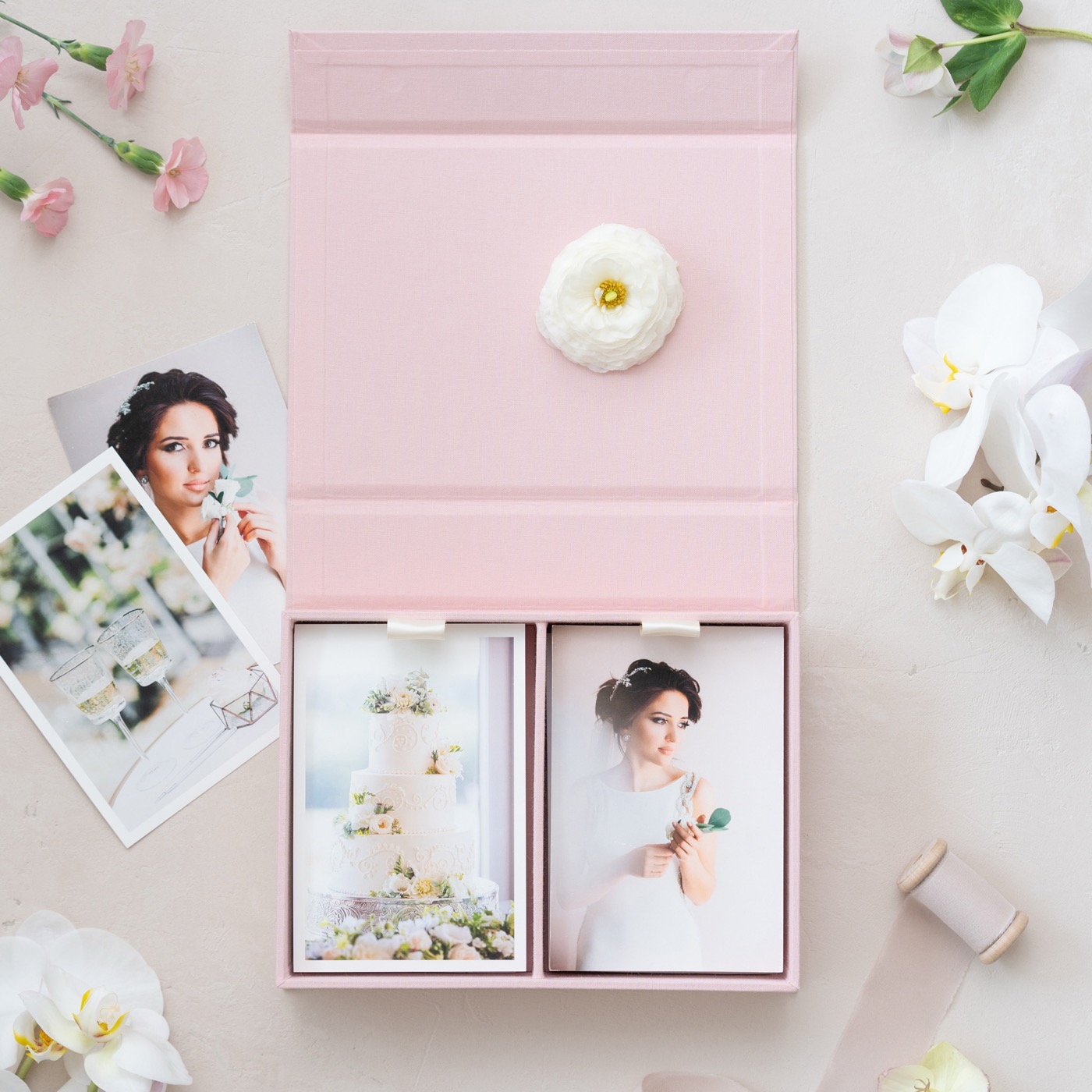 Double photo box open with two print compartments