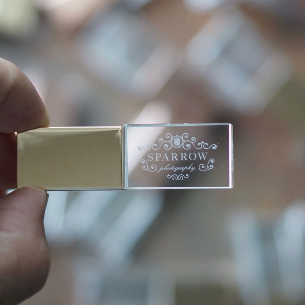 Gold crystal glass USB flash drive